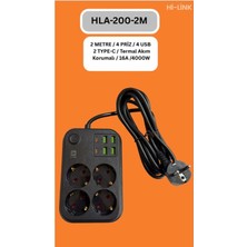  Hi-Link 4 Soketli 2xtype-C +4xusb Girişli 2 Metre Kablolu Akım Korumalı Priz