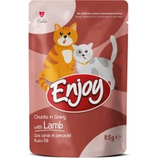 Enjoy Pouch Sos Içinde Et Parçacıklı Kuzu Etli Yaş Kedi Maması 85 gr x 6 Adet