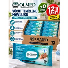 Olmed Alkolsüz Hasta Perine ve Vücut Temizleme Havlusu 50 Li x 12 Paket Kapaklı Model