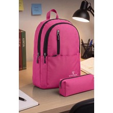 Viatox LS-2034 Kalemlikli Unisex Çok Gözlü Geniş Hacimli Terletmeyen Ortopedik Sırt Destekli Lise Ortaokul Ilkokul Okul Pembe