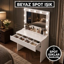 Rani BJ120 Beyaz Hollywood Işıklı Makyaj Masası Modern Tasarım Suntalam Malzeme ile Şık Görünüm