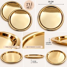 Parla Decor Paslanmaz Çelik 2 Li Gold Dalgalı Çay, Kahve Ikramlık Sunum Tepsisi