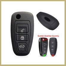 Bezos Ford Focus Mondeo Fiesta Kuga Katlanır Anahtar Uyumlu Silikon Oto Anahtar Kumanda Kabı Kılıf Siyah Za