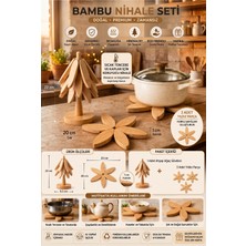 İndecor Houseware 3'lü Standlı Bambu Nihale Seti, Çaydanlık Altlığı ve Tencere Altlığı Bambu Katlanır Nihale Bardak Altlığı