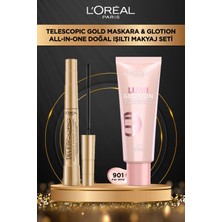 L'Oréal Paris L'oreal Paris Telescopic Maskara & Glotion All-In-One Doğal Işıltı 901 Siyah Makyaj Seti Günlük Kullanım İçin