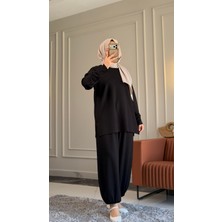Suede Style 6574 - Şık Rahat Örgü Modal Kumaş Salaş Pantolon Paça Lastik Detaylı Kadın Takım
