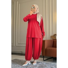 Suede Style 6574 - Şık Rahat Örgü Modal Kumaş Salaş Pantolon Paça Lastik Detaylı Kadın Takım