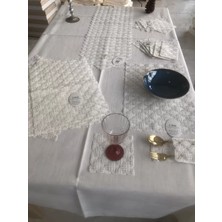 Aydogan's Sofra Takımı Orion Gardenya Keten Yemek Takımı 160X260 Masa Seti 26 Parça Runner Set Krem