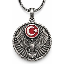 Nes Altın Gümüş Türk Kartalı ve Ay Yıldız Motifli Erkek Kolye