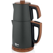 EGETÜRK Teadem Style Ahşap Görünümlü Çay Makinesi Çaycı 2000W 1.7l Kettle 1.2l Demlik 304 Çelik Gövde Antrasit
