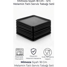 GuvenliPazar 12 Adet Kare Melamin Tatlı Servis Sunum Tabağı Makinede Yıkanabilir Mimoza Siyah 18 cm