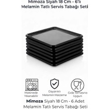 GuvenliPazar 6 Adet Kare Melamin Tatlı Servis Sunum Tabağı Makinede Yıkanabilir Mimoza Siyah 18 cm
