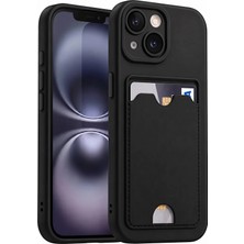 Fibaks iPhone 13 Kılıf Silikon Malzeme ile Kamera Korumalı Kartlıklı Cüzdanlı Kırmızı Tuşlu Siyah Silikon Kapak Özellikli