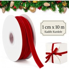 Kırmızı Kadife Kurdele, 1 cm x 10 Metre, Yılbaşı Hediye Paketi Süsleme Kurdelesi