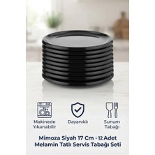 GuvenliPazar 12 Adet Melamin Tatlı Servis Sunum Tabağı Makinede Yıkanabilir Dayanıklı Mimoza Siyah 17 cm