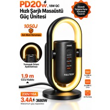 Exenar Masaüstü Priz ve Şarj Istasyonu 20W Type-C Pd 18W USB Hızlı Şarj LED Lamba Çoklu Priz Ünitesi 1.9m