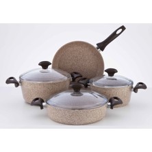 Falez Creamy Granit Tencere Set 7 Parça İndüksiyon Uyumlu ve Fırın Kullanımına Uygun