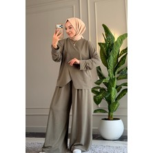 Suede Style 6612 - Şık Rahat Salaş Yumuşak Özel Wanda Viskonlu Kumaş, Diagonel Kesim, Tunikli Kadın Takım