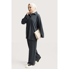 Suede Style 6477 - Şık Rahat Modal Yumuşak Kumaş Gömlek Yaka Kadın Takım