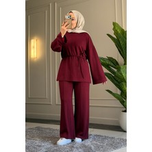 Suede Style 6050 - Şık Rahat Yumuşak Modal Örme Kumaş Bel Bağlama Detaylı Kadın Takım