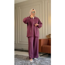 Suede Style 6420 - Şık Rahat Süprem Örgü Modal Salaş Fermuarlı Geniş Yaka Cep Detaylı Kadın Takım