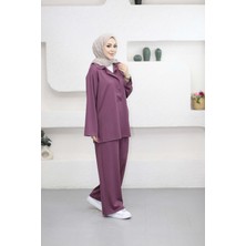 Suede Style 6477 - Şık Rahat Modal Yumuşak Kumaş Gömlek Yaka Kadın Takım