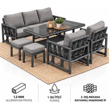 Çavdar Group Holly 3+1+1 Alüminyum Puflu Oturma Grubu 7 Kişilik Bahçe Teras Balkon Takımı