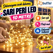 Ecoport Sarı Peri LED Flaşlı Işık – 10 Metre Dekoratif Oda ve Organizasyon Aydınlatması