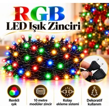 CoverZone Siyah Kablolu RGB Çok Renkli LED Işık Zinciri 8 Modlu Birbirine Eklenebilir Fişli Yılbaşı Ağacı Balkon Bahçe ve Dekoratif Süs Aydınlatması