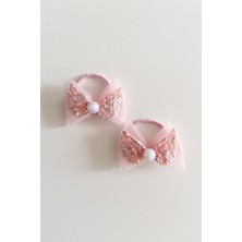 Le Mabelle Pembe  Pullu Kanat Detaylı 2'li Kız Çocuk Lastik Toka