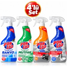 Porçöz Banyo, Mutfak, Yağ Çözücü ve Kireç Pas Çözücü Sprey 4’lü Temizlik Seti - Yeni Ambalaj