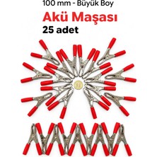 Krokodil Akü Maşası | Büyük 100 mm | Kırmızı Artı (+) | 25 ADET | Akü Mini Takviye Maşası Pensesi