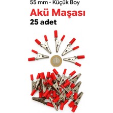 Krokodil Akü Maşası | Küçük 55 mm | Kırmızı Artı (+) | 25 ADET | Akü Mini Takviye Maşası Pensesi
