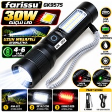 farissu Goldkama GK9575, Şarjlı El Feneri, Uzun Menzilli LED El Feneri,cob LED Fener