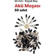 Krokodil Akü Maşası | Küçük 55 mm | Siyah Eksi (-) | 50 ADET | Akü Mini Takviye Maşası Pensesi