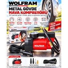 Wolfram Profesyonel Metal Gövde Hava Kompresörü 12V 150 Psı Güçlü Lastik Şişirme Pompası