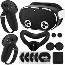 Cosmostech CS-033 Meta Quest 3s ile Uyumlu 7'si 1 Arada Vr Silikon Koruyucu Aksesuar Seti – Gözlük Ön Kapak Kılıfı, Yüz Pedi, Kontrolcü Grip Kılıfı ve Analog Başlık Seti – Siyah