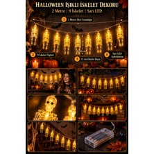 Dodomar Halloween 2 Metre 9 Adet 12 cm Iskeletli Sarı LED Işıklı Pilli Cadılar Bayramı Asma Parti Dekoru