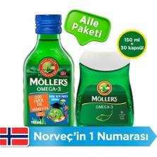 Möller's Aile Paketi, Möller's Doğal Tutti Frutti Aromalı Sıvı Balık Yağı 150 ml + Möller's Omega-3 30 Kapsül