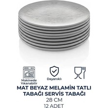 GuvenliPazar 12 Adet Mat Beyaz Melamin Tatlı Tabağı Servis Tabağı - Bulaşık Makinesinde Yıkanabilir 28 cm