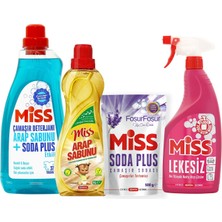 Miss Sıvı Çamaşır Deterjanı - Soda Plus Lavanta - Arap Sabunu - Lekesiz Sprey 4 Lü Temizlik Seti