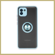 Bezos Samsung Galaxy A03 Uyumlu Kılıf Montreal Yüzüklü Silikon Kapak - Buz Mavi Za
