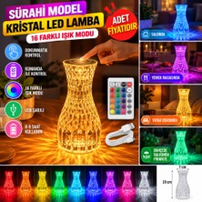 NW NessiWorld Sürahi Model USB Şarjlı Kumandalı 16 Farklı Işık Modlu Masa Üstü Kristal Akrilik Lamba LED (Adet Fiyatıdır)
