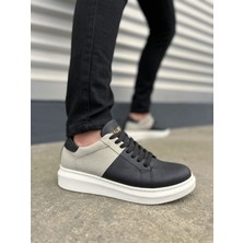 Mooien JY151 Boost Bağcıklı Cilt Süet Erkek Günlük Sneaker Ayakkabı Csbt - Siyah/gri