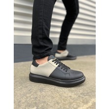 Mooien JY151 Boost Bağcıklı Cilt Süet Erkek Günlük Sneaker Ayakkabı Csst - Siyah/gri