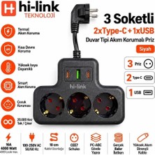Hi-Link 3 Soketli 2xtypec+1xusb Girişli Termal Akım Korumalı Priz - Siyah