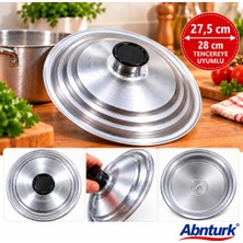 Abnturk 27,5cm eloksallı Kararmaz Alüminyum Tencere Kapağı- 28CM Tüm Tencerelere Uyumlu Yemek Salça Aşure Kavurma Sos Tenceresi Kapağı