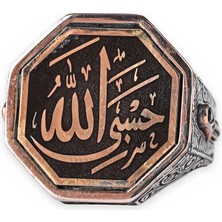 Kambo El Yapımı 925 Ayar Gümüş Erkek Hasbunallah Hat Yazılı Yüzük - 25 gr