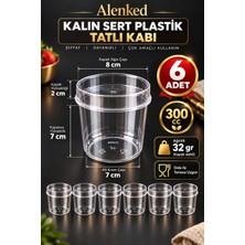 Alenked Plastik Tatlı Kabı 300 cc Kapaklı Kalın Sert Şeffaf Magnolia Kasesi 6 Adet