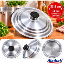 Abnturk 33,5cm Eloksallı Kararmaz Alüminyum Tencere Kapağı- 34CM Tüm Tencerelere Uyumlu Yemek Salça Aşure Kavurma Sos Tenceresi Kapağı